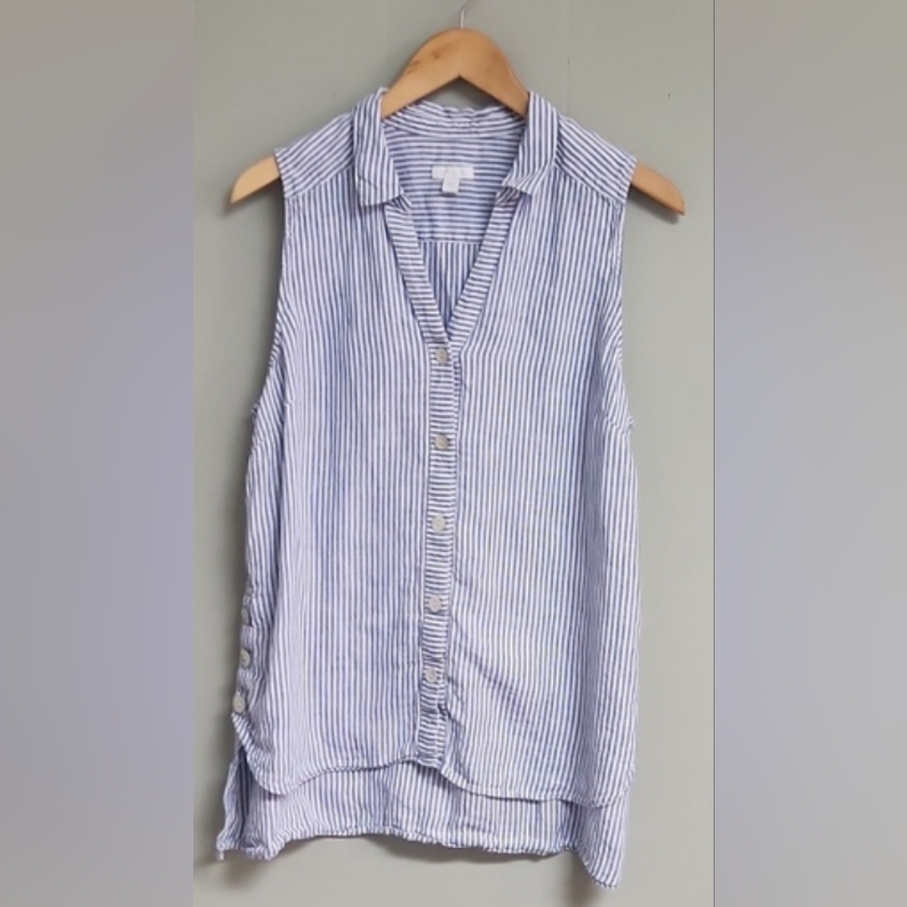 J. Jill Love Linen. 100% Linen Size L. Blue&White High Low. Sleeveless.